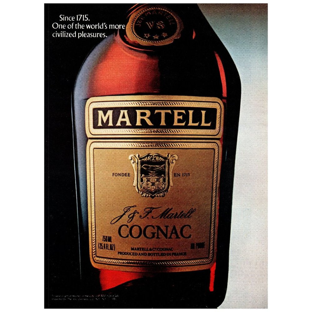 1981 Martell Cognac World's More Civilized Pleasures Vintage Print Ad Bottle Art
